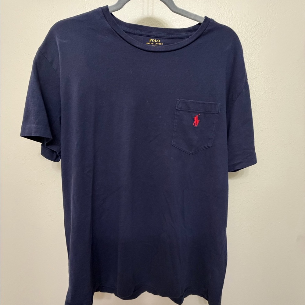Polo by Ralph Lauren Men's Dark Blue Tee with Red Logo